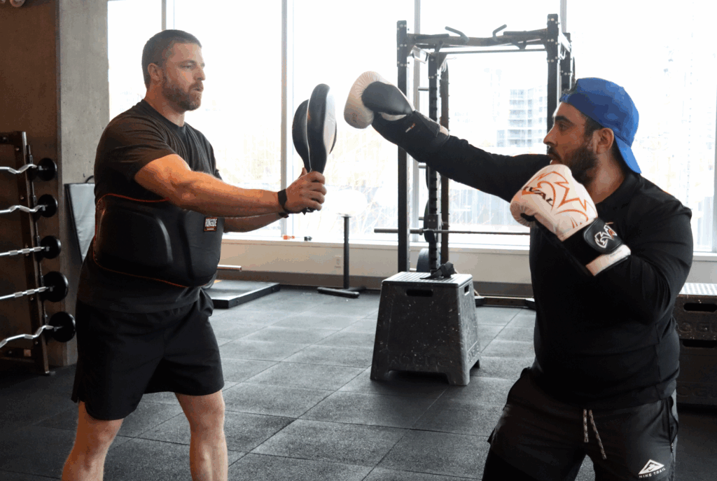 Jad boxing during a personal training session at the Downtown Toronto gym.